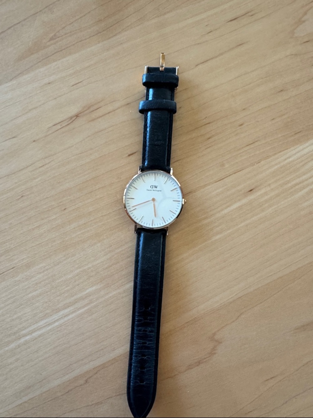 Daniel Wellington Black Leather Strap Watch with Gold Accents